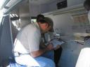 Stagecoach driver undergoes drug alchol test in mobile lab, the same that PFP uses to check Mexican truckers at random